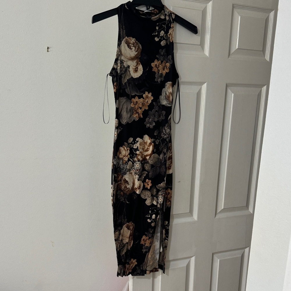 fab'rik Black Floral Midi Dress